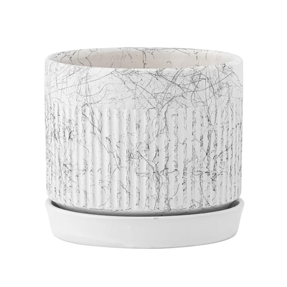 Ribbed Marble Pot with Saucer