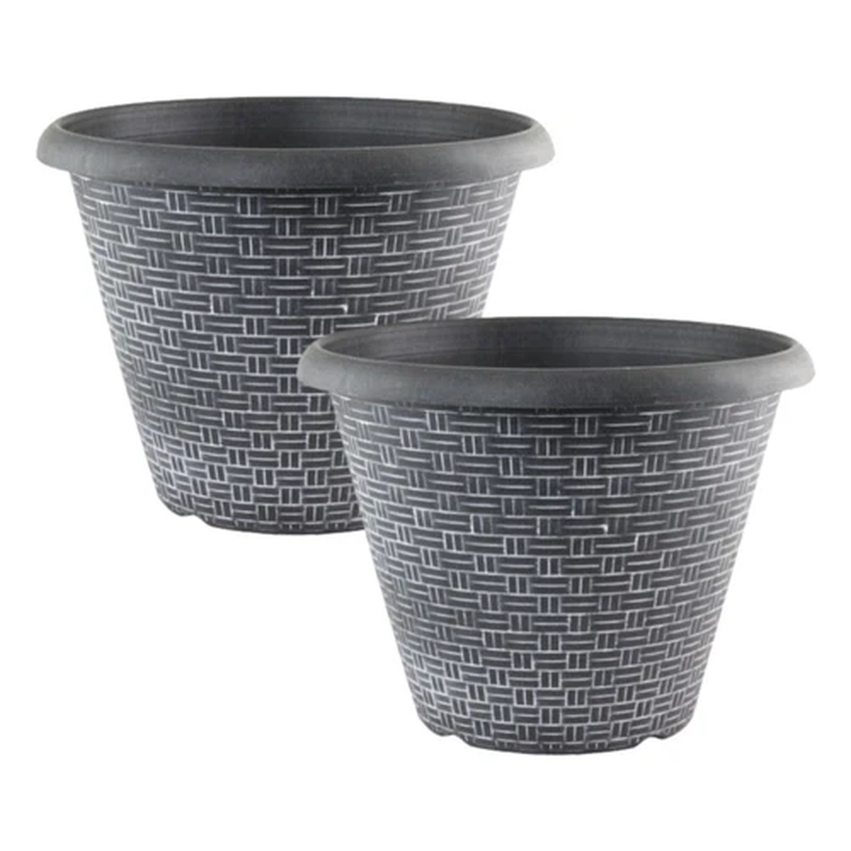 2Pc Round Plastic Plant Pot 30cm Black Woven 9L Home Garden Outdoor Planter