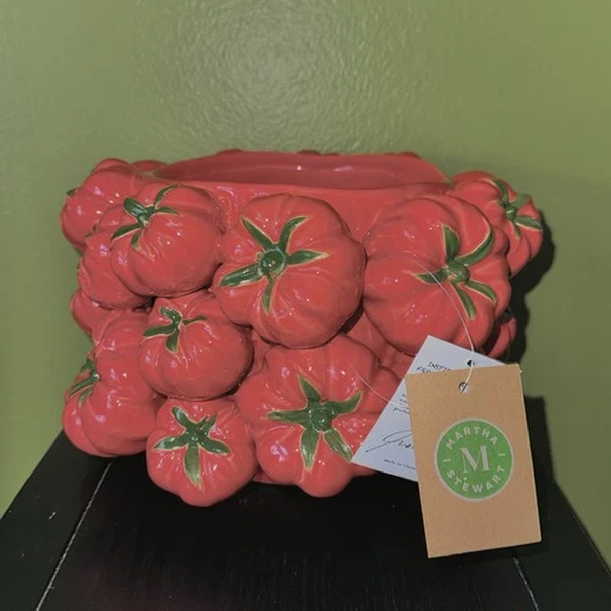 MARTHA STEWART Red Ceramic Tomato Planter Pot 10x6 3D Tomatoes NWT & Drain Hole