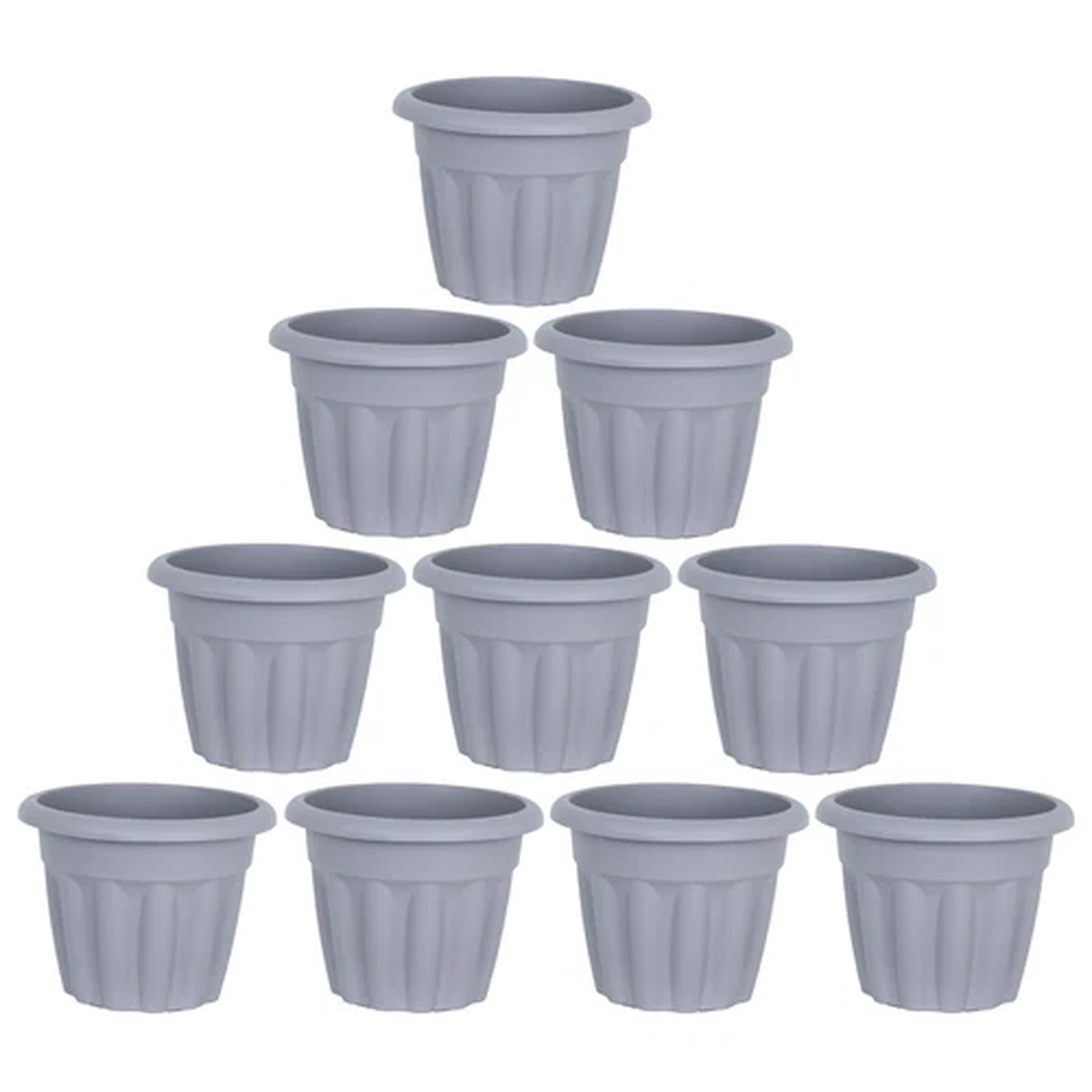 Planter Set of 10 Round 33cm Garden Flower Plant Pot Patio Indoor Outdoor - Grey