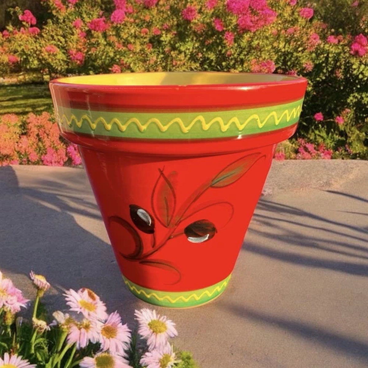 Hand-Painted Spanish Ceramic Large Plant Pot | 23cm x 22cm | Acetuna Roja Design