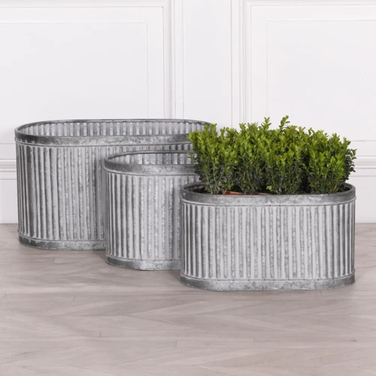 Large Round Vintage Galvanised Metal Barrel Planters Tub Plant Flower Pot Garden
