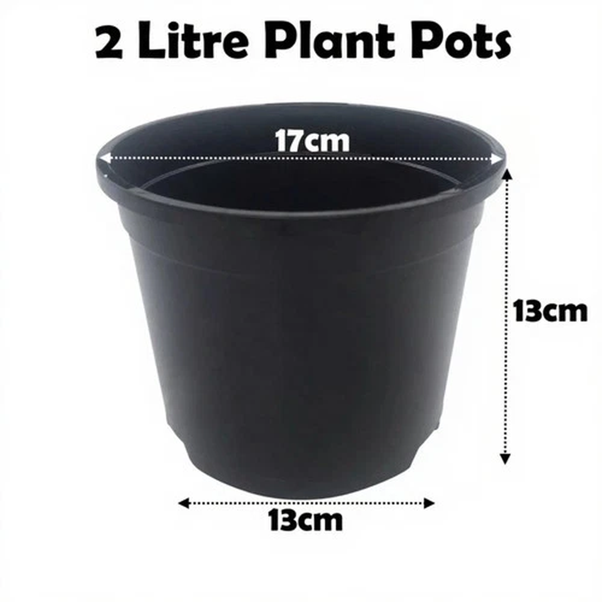 2 Litre Black Plant Pots Plastic Round Flower Pot L LT High Quality Moulded