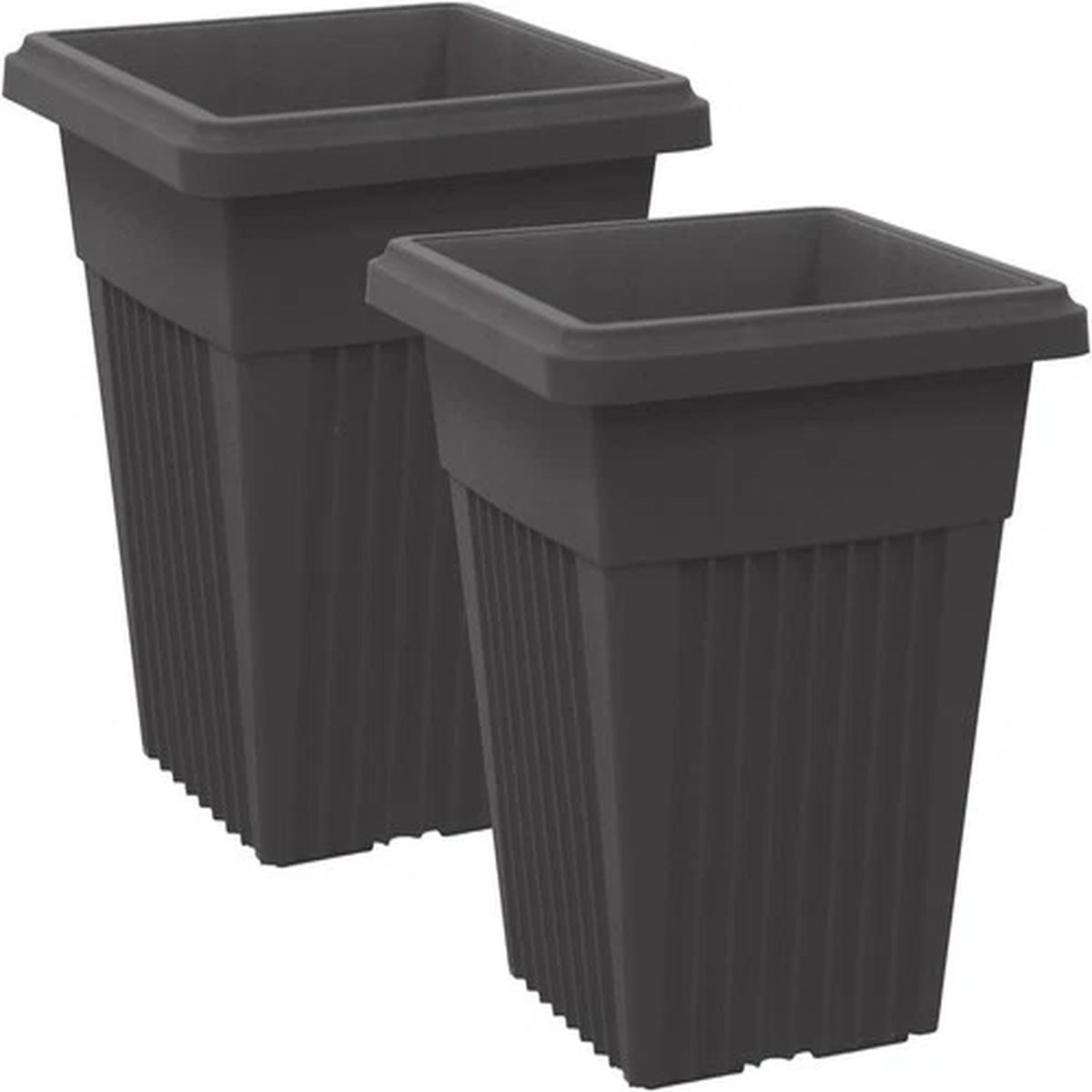 2 x 55cm Tall Black Large Plant Pot Indoor Outdoor Garden Square Plastic Planter