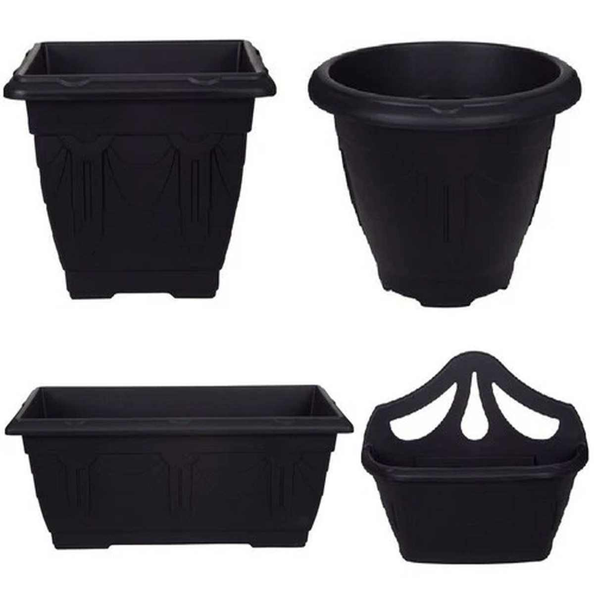 2 x Black Venetian Planter Flower Round Pot Square Window Container Wall Fence