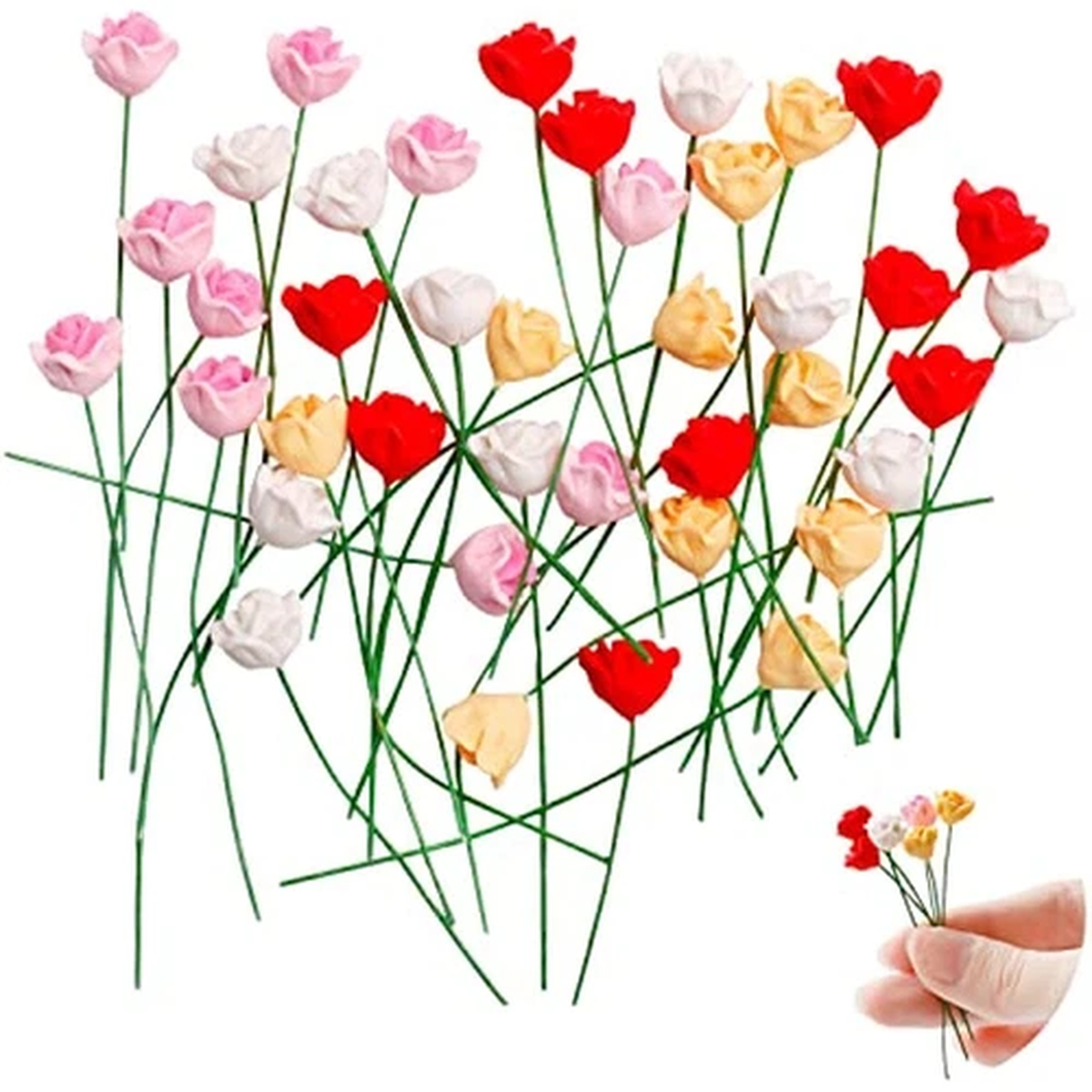 40Pcs Handmade 1:12 Scale Miniature Rose Bouquet DollHouse Flowers Plant Garden