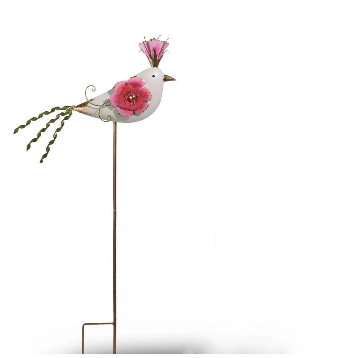 Floral Bird Garden Stake White 36In