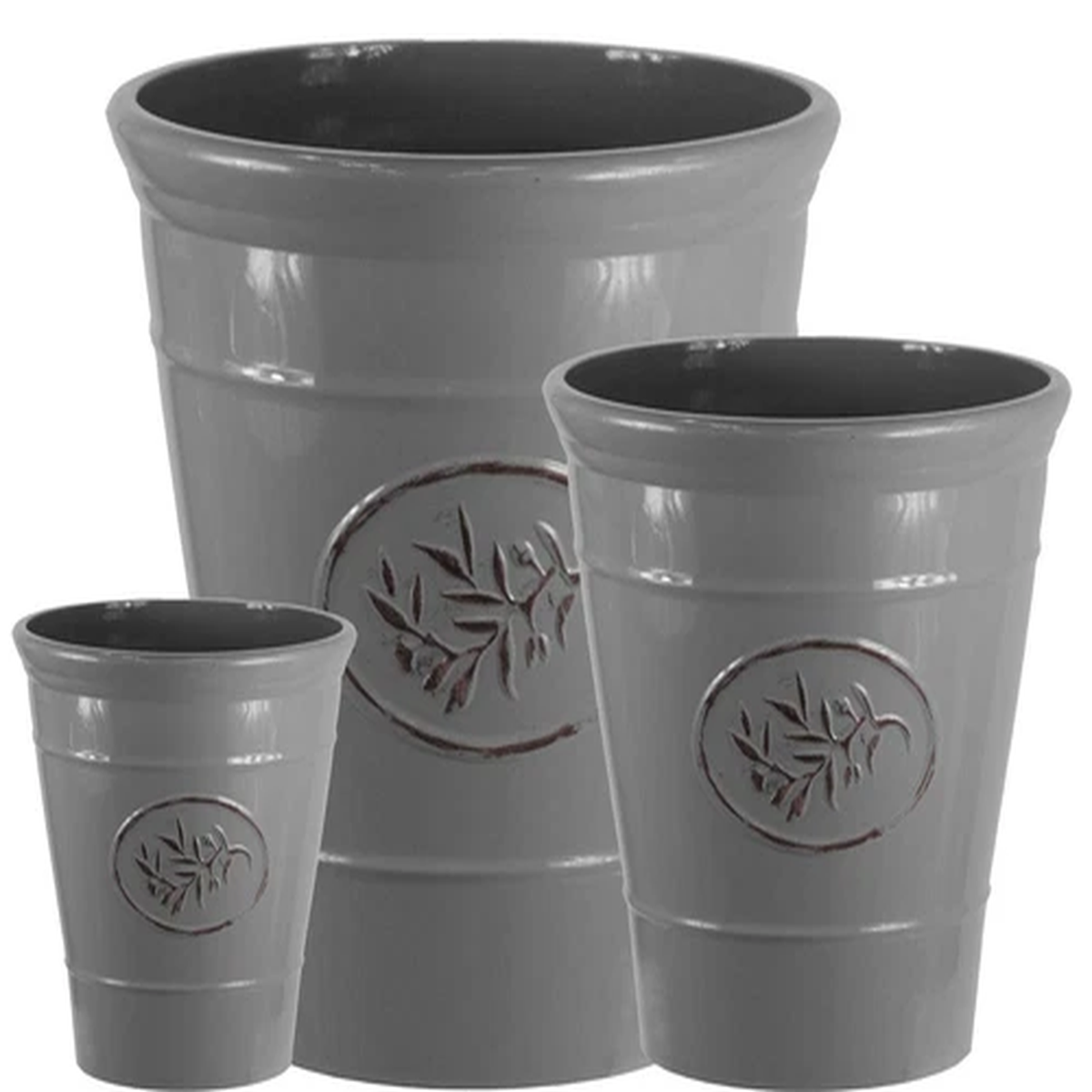 Grey Decorative SmallLarge Plant Pot Outdoor Garden Round Plastic Flower Planter