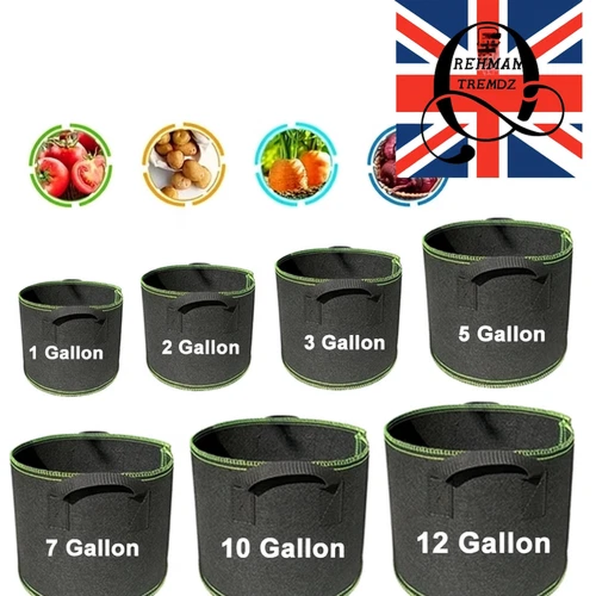 Plant Grow Bags with Handles Non-Woven Fabric Pots for Vegetables & Flowers UK