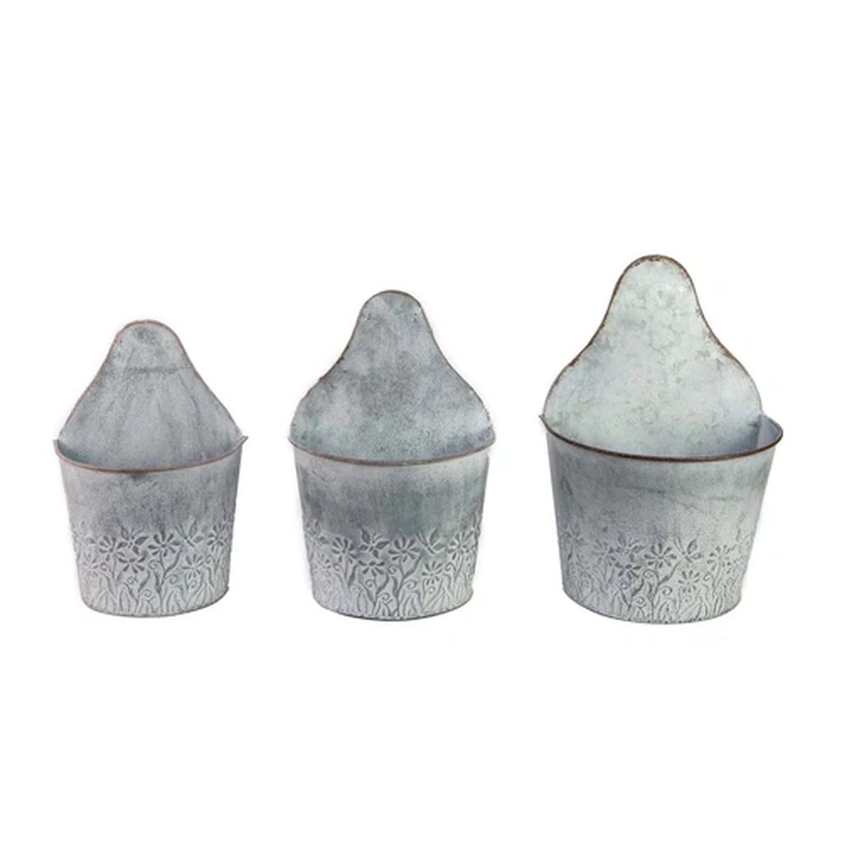 Set 3 Zinc Planter Plant Pot Holder Galvanised Grey Metal Wall or Freestanding