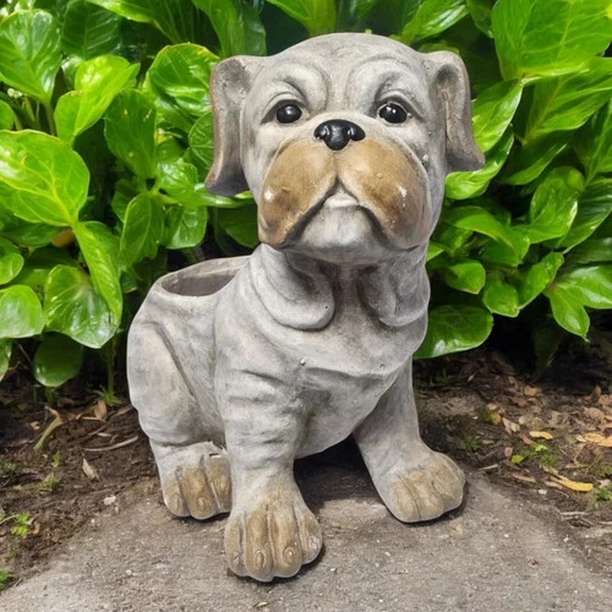 Sitting Dog Planter Ornament 32cm Garden Animal Plant Pot Statue