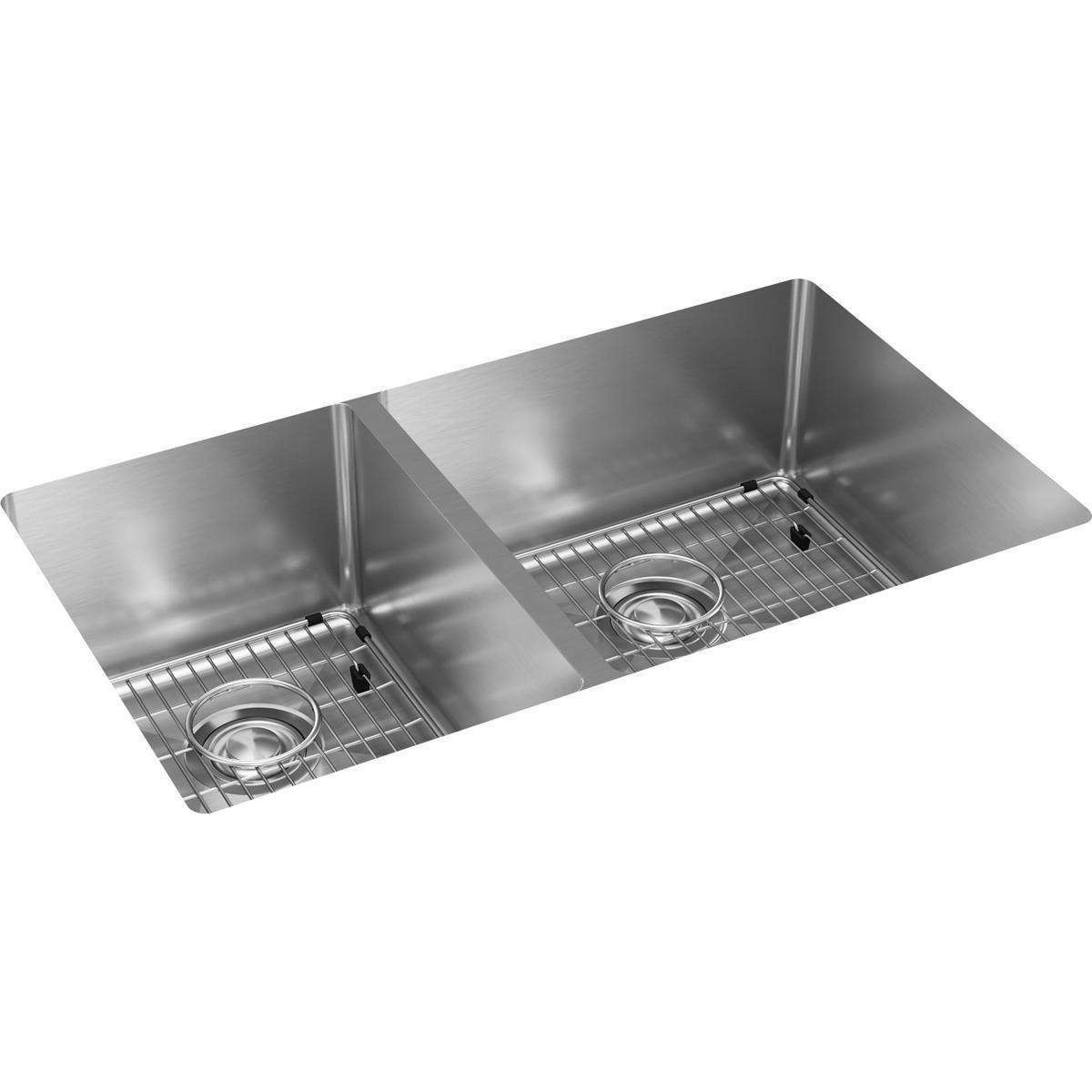 Elkay Crosstown 18 Gauge Stainless Steel 31-1/2" x 18-1/2" x 9", 40/60 Double Bowl Undermount Sink Kit ECTRU32179LTC
