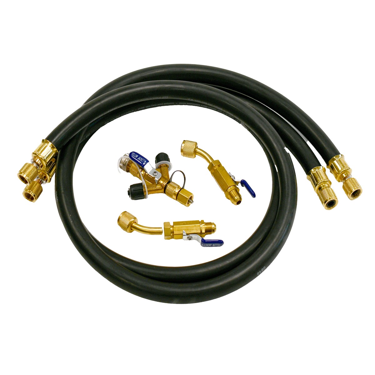 Yellow Jacket 93916 Deluxe MaxFlow Evac Kit: 93904, (2) 60 1/2 Hoses & (2) 3/8 MFL X 3/8 FFL 45 Ball Valves
