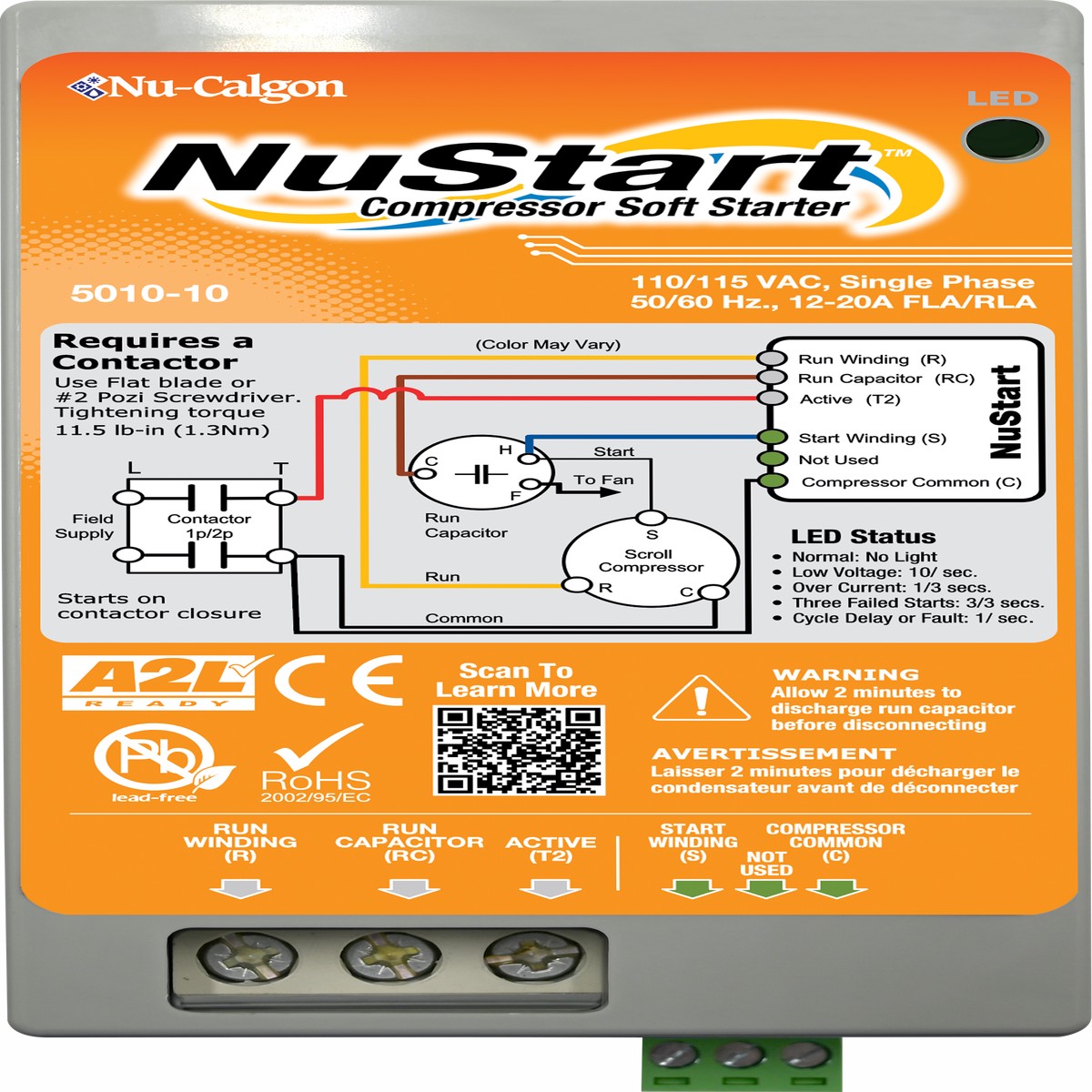 Nu-Calgon 5010-10 110-115 VAC, 50/60 Hz, Single Phase, 12-20 Amp RLA, NuStart Compressor Soft Starter