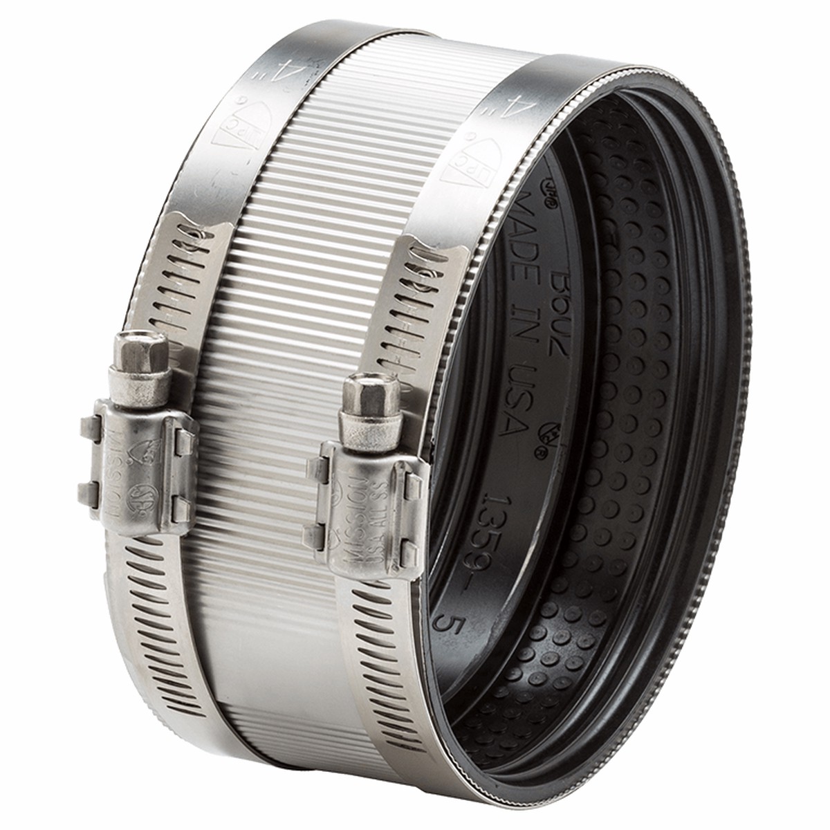 4" No-Hub Band Coupling, Unique Beaded Neoprene Gasket