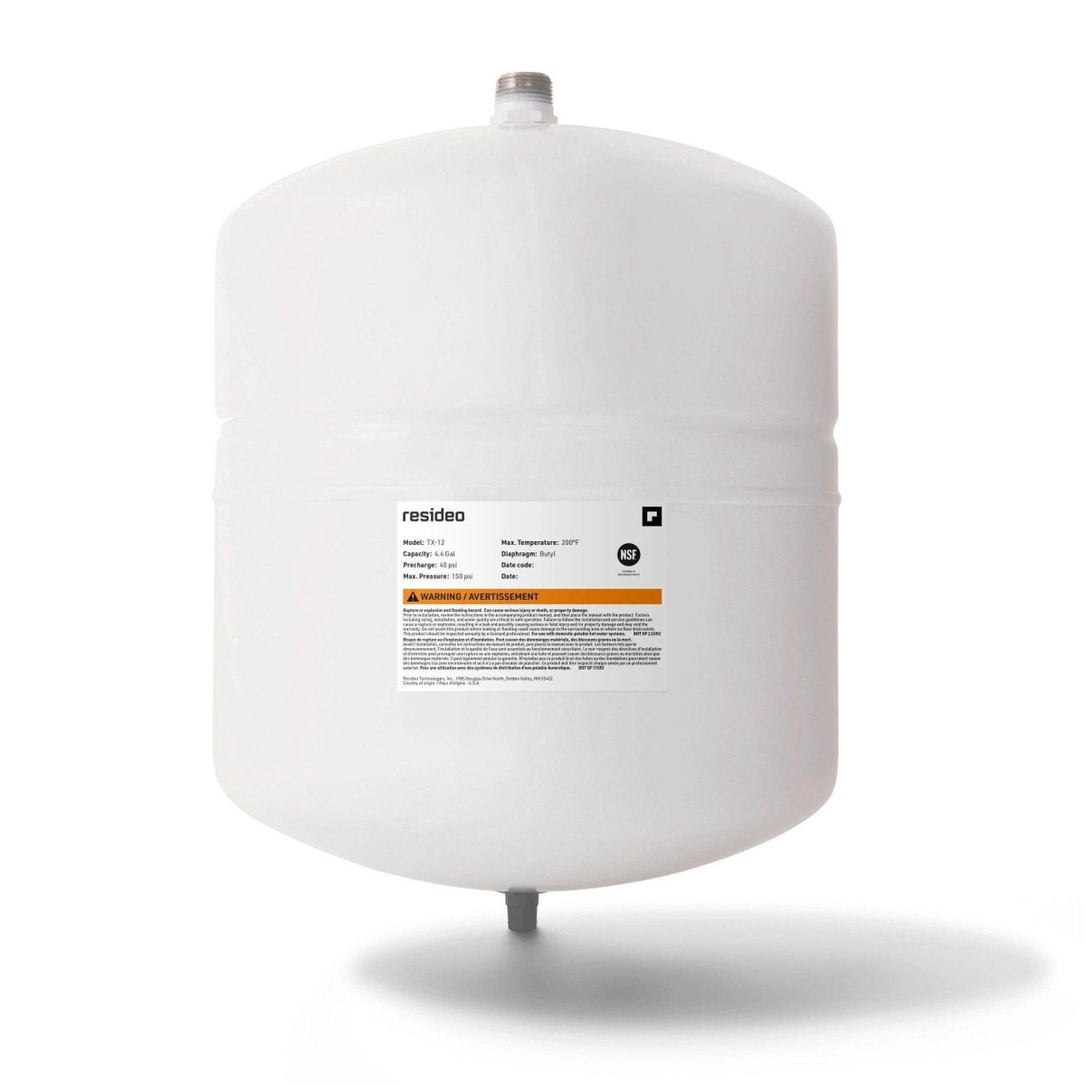 Resideo TX-12/U 4.4 Gallon Potable Water Thermal Expansion Tank, 3/4"