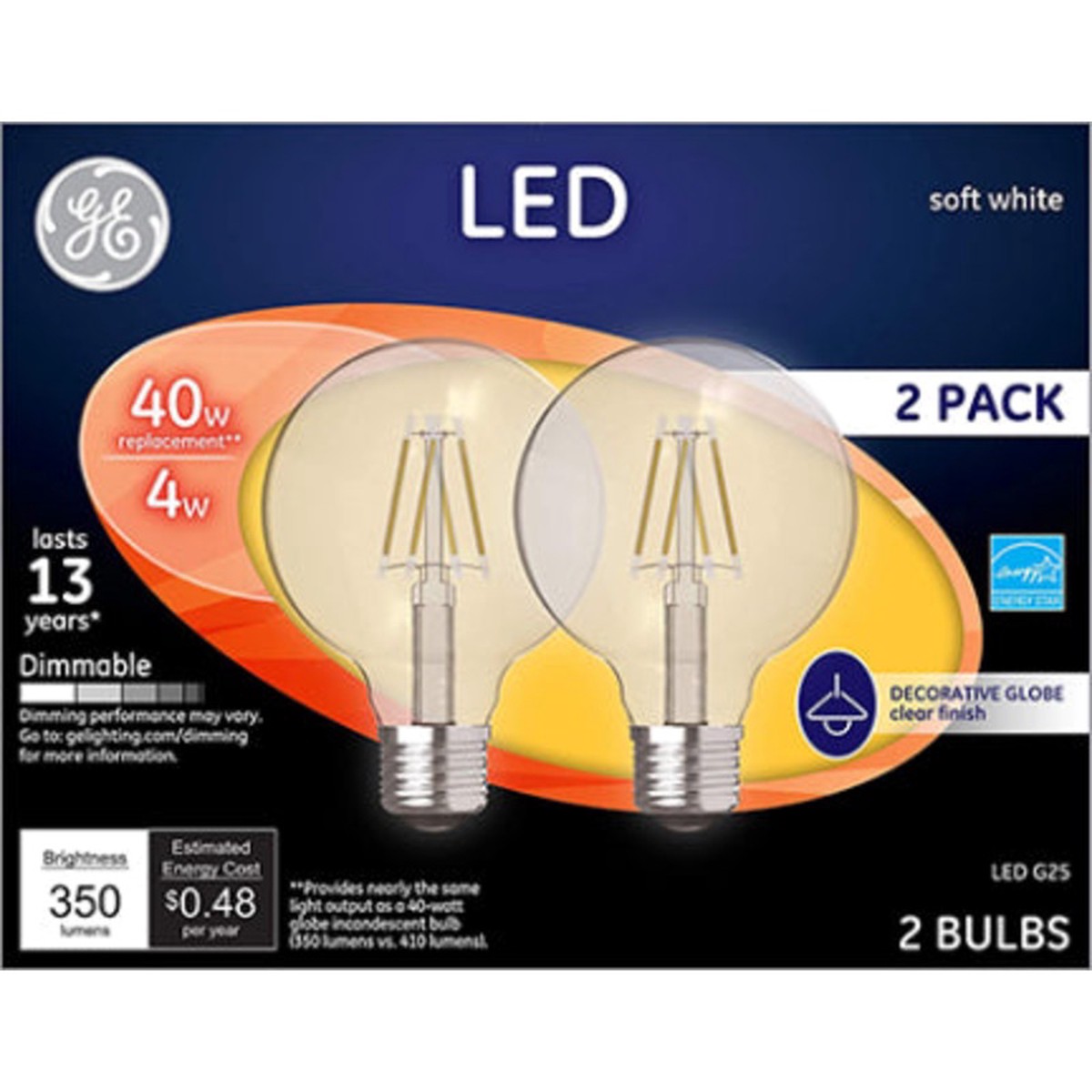 4W GLOBE G25 MED 40W LED SOFT WH CLEAR
