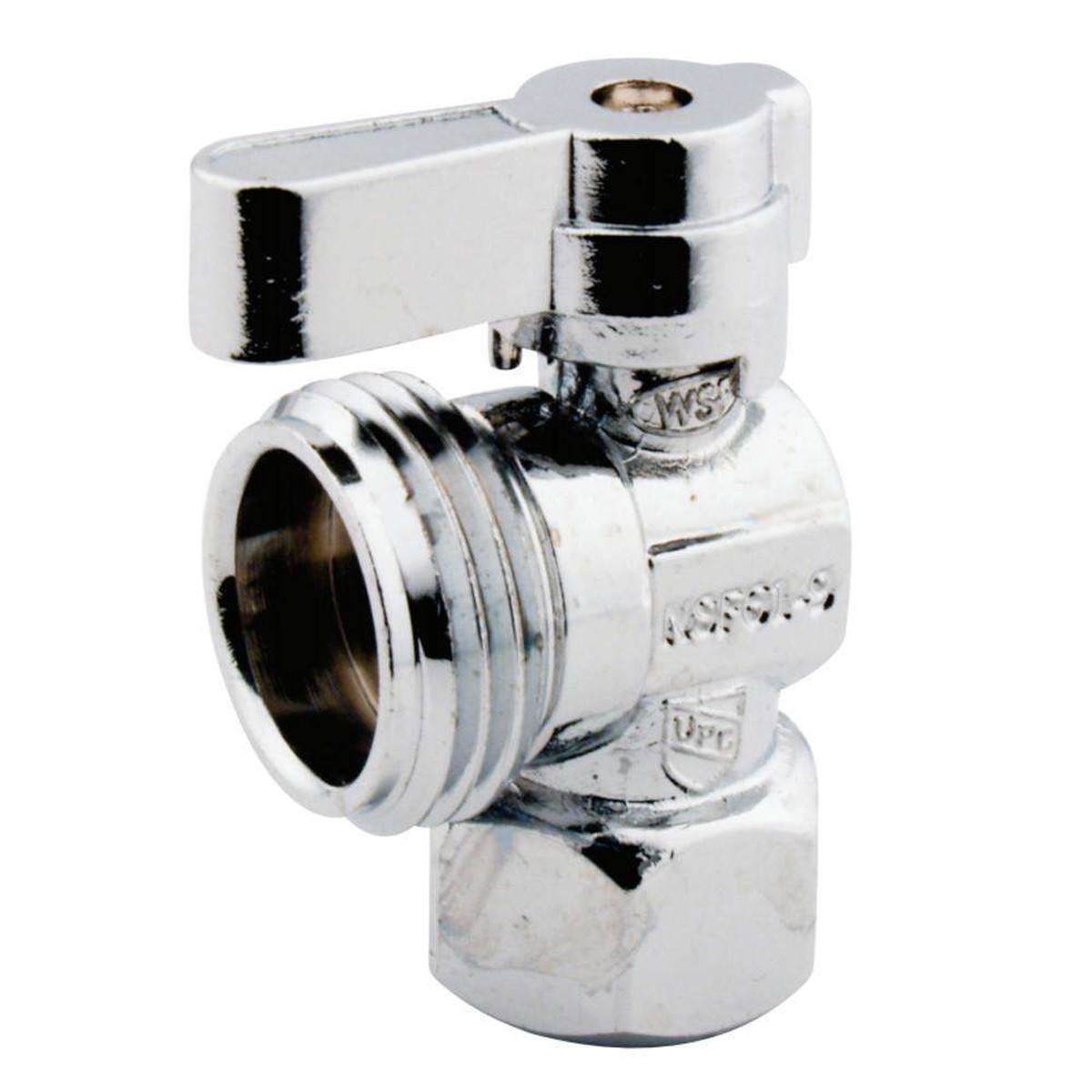 1/2" FIP x 3/4" Hose Thread Angle Shut Off Valve, Polished Chrome