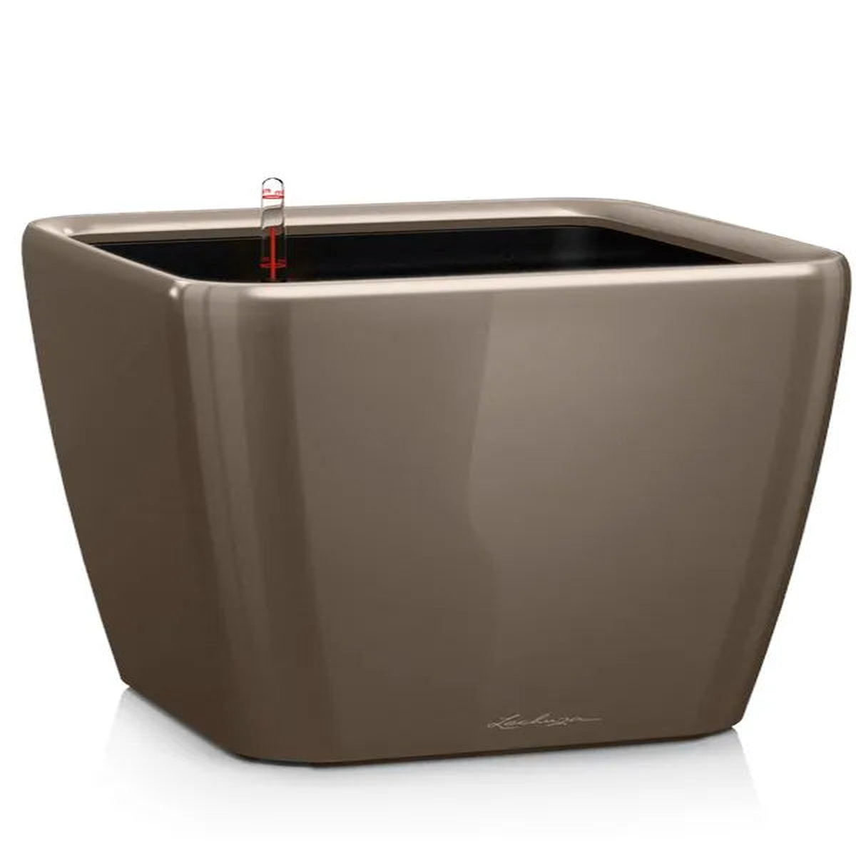 Lechuza Premium Quadro LS 43 Plant Pot 40cm Height 36.5cm Dia All Inclusive Set Taupe High Gloss