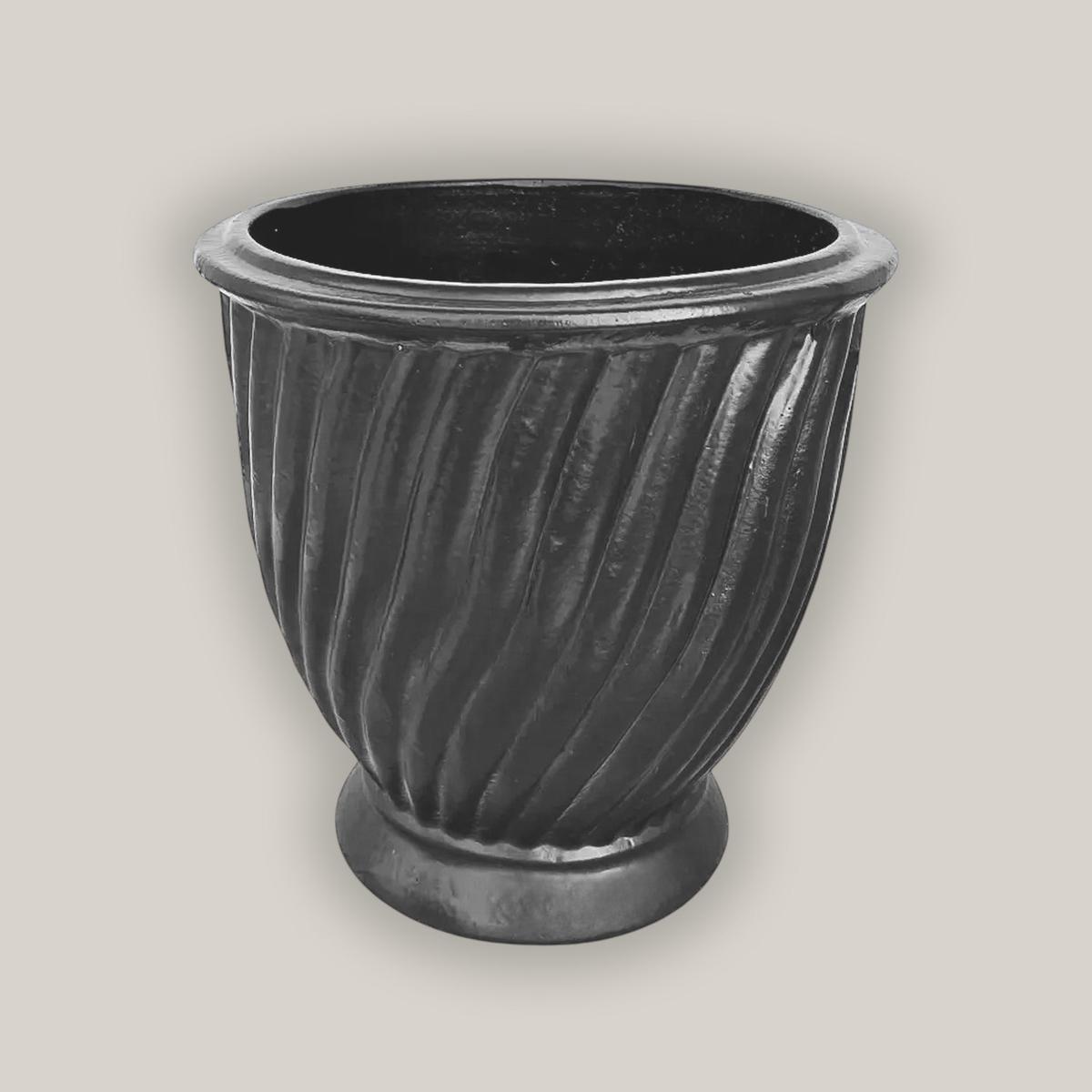 3080L1 - Matte Black Ceramic Ridged Urn - 14" x 14" x 14" | Matte Black
