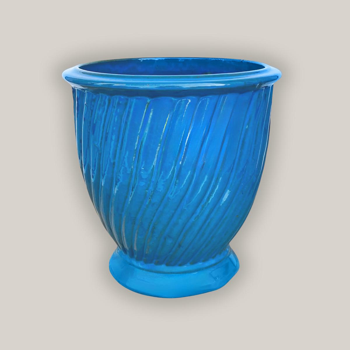 3080L37 - Sky Blue Ceramic Ridged Urn - 8" x 8" x 8" | Sky Blue