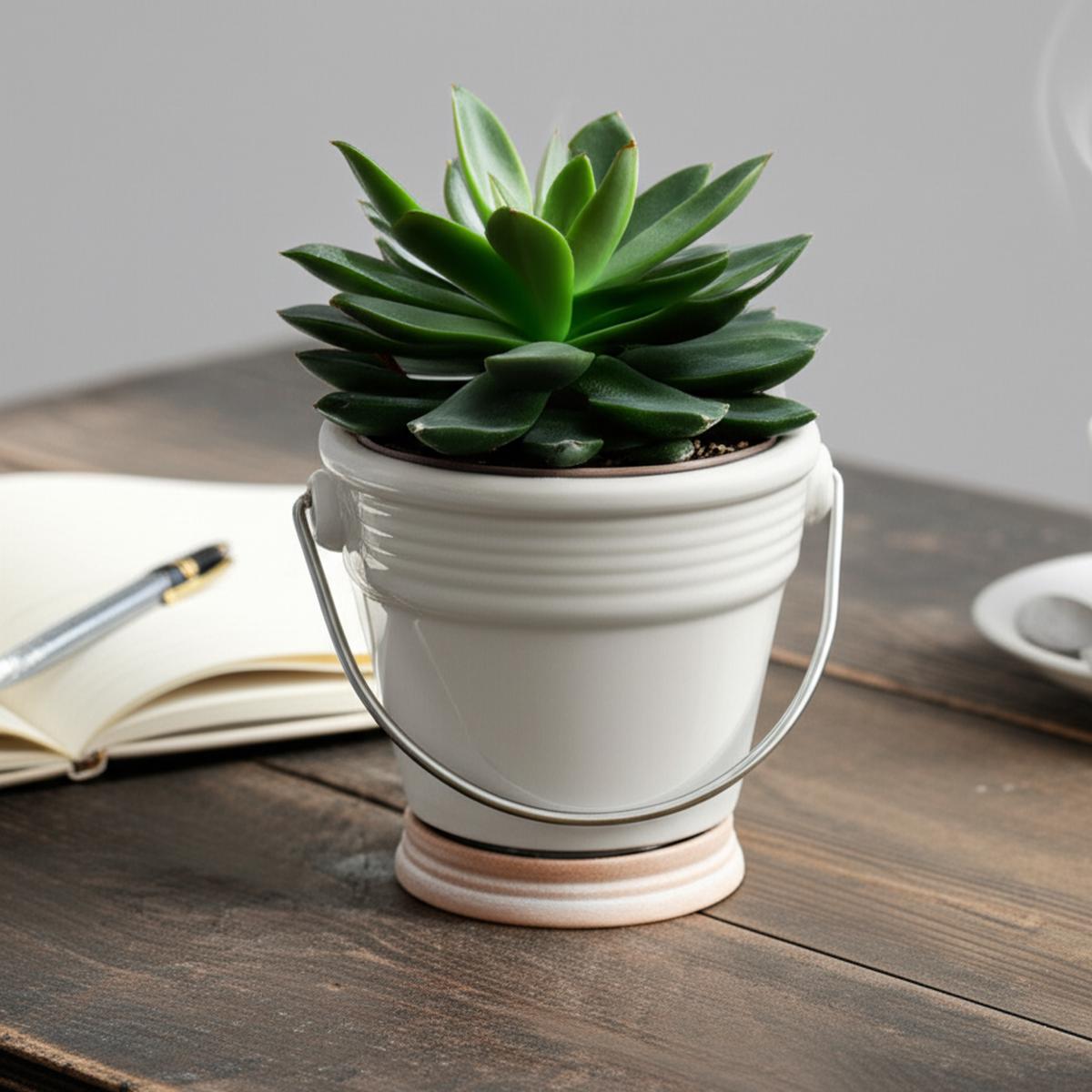 4 inch White Terracotta Pail Pot with Saucer