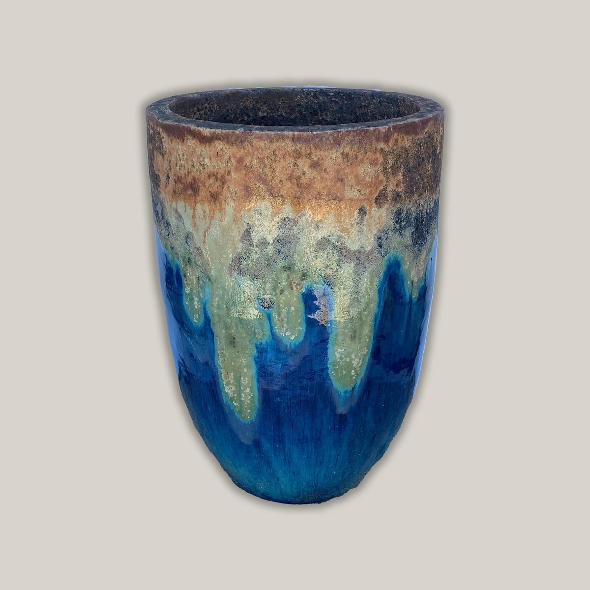 8166S43 - Angkor/Marble Green Modern Tapered Cylinder Pot - 17" x 17" x 26" | Angkor/Marble Green | Ceramic