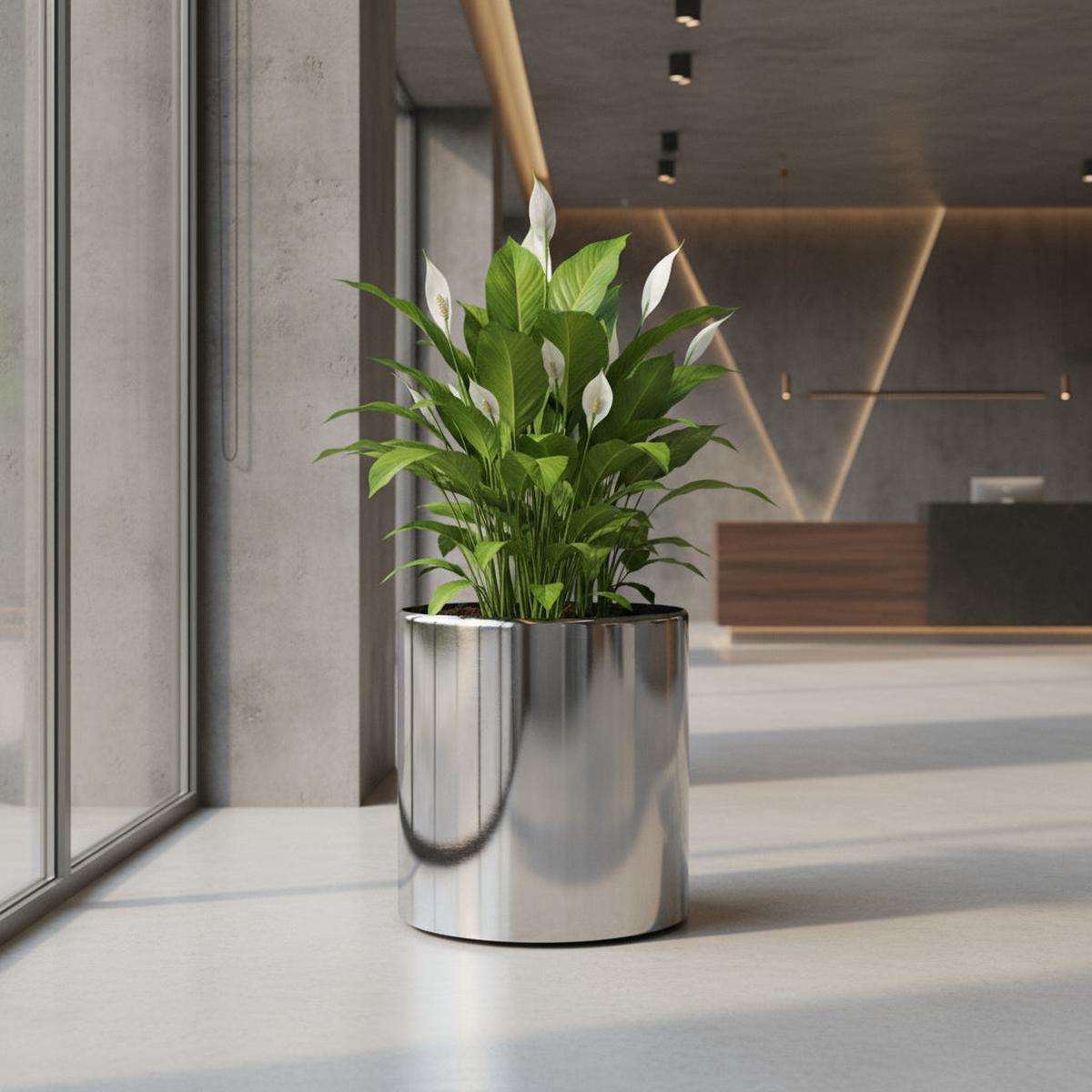 Aluminum Round Planter - Chrome Finish