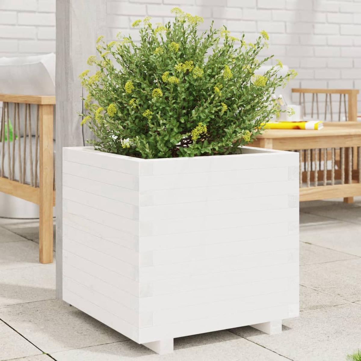 vidaXL Garden Planter White 50x50x49.5 cm Solid Wood Pine