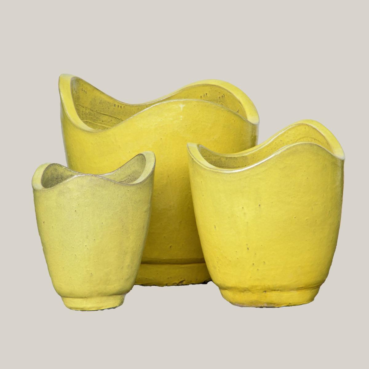Yellow Wavy Rim Ceramic Planter - 23" x 23" x 25"/ Yellow