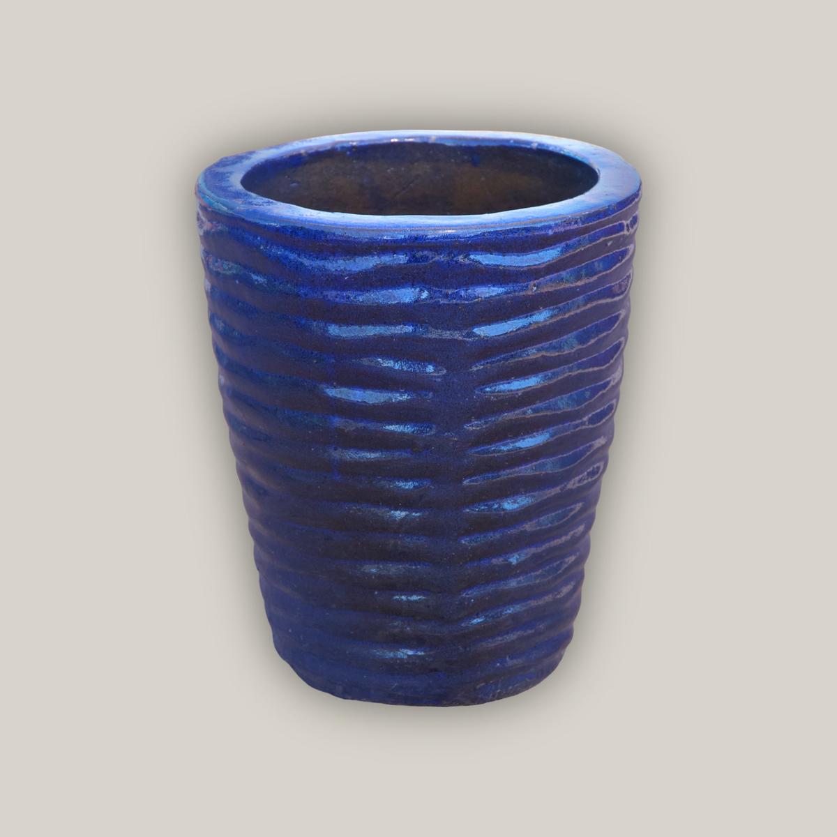 8036N8 - Blue Ripple Cone Pot - 16" x 16" x 18" | Blue | Ceramic