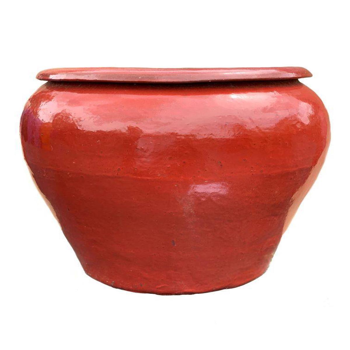 9002P12 - Chili Red Phoenix Ceramic Fish Bowl Planter - 10" x 10" x 9" / Chili Red