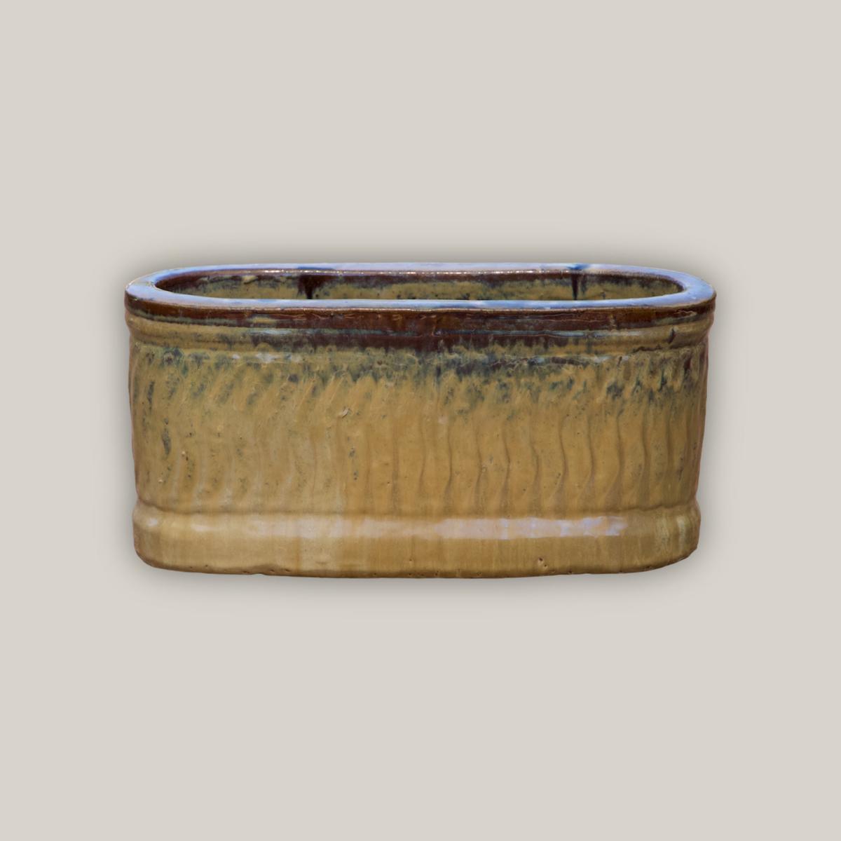 8435N60 - Cream/Mix Brown Athena Wide Oval Ceramic Planter - 7" x 18" x 8" / Cream/ Mix Brown