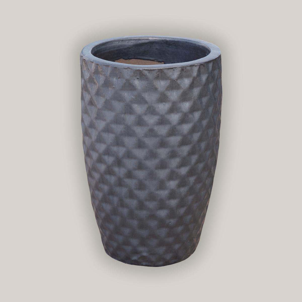 9785C8 -Matt Black Tall Ceramic Waffle Planter - 11" x 11" x 16" / Matt Black