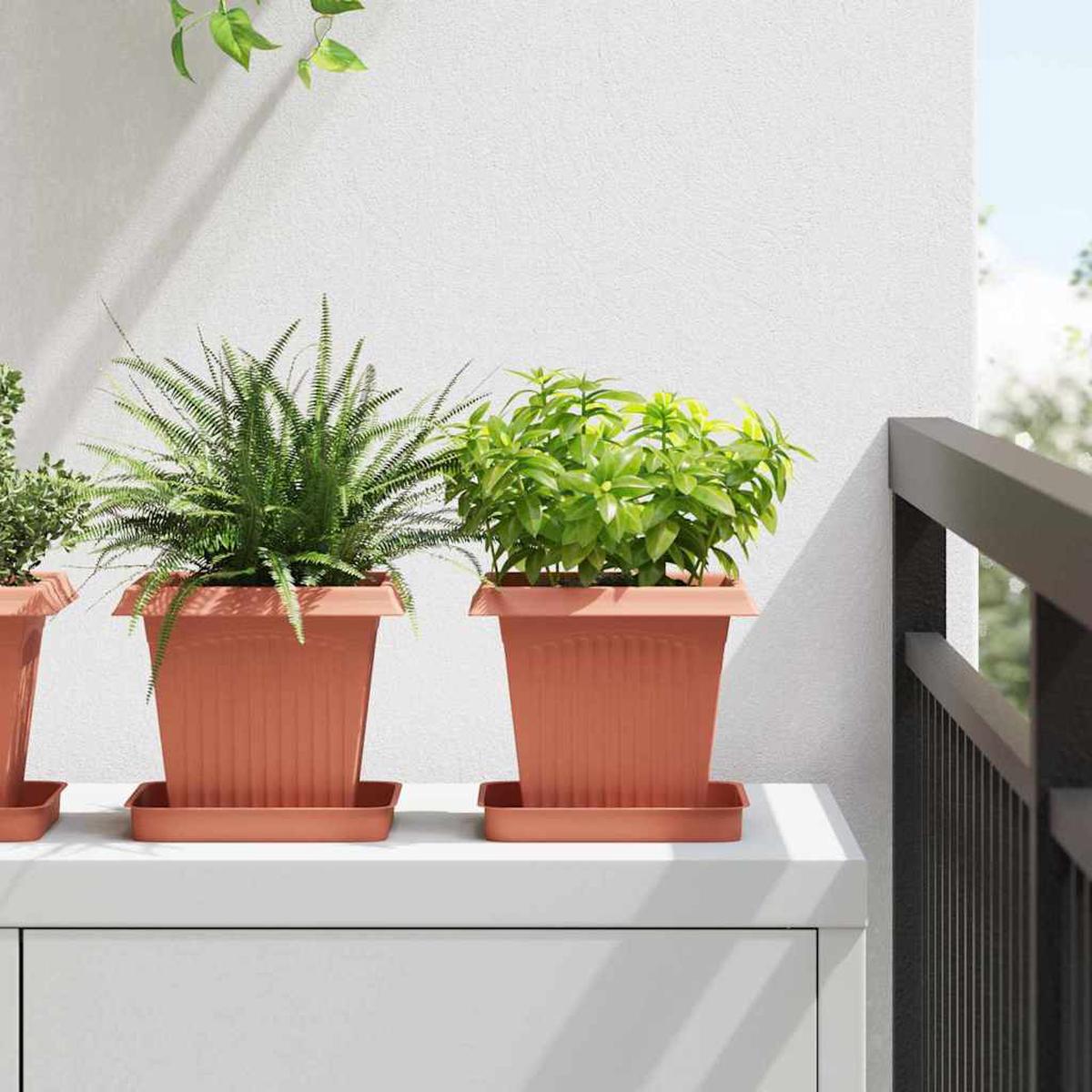 vidaXL Square Flower Pot 24 pcs Brick Red 16 x 16 x 14 cm Plastic