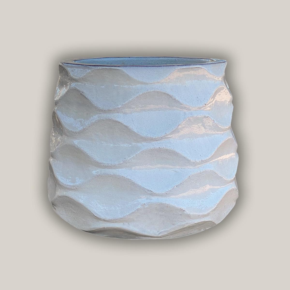6101H25 - White Modern Wave Round Ceramic Planters - 12" x 12" x 12" | White