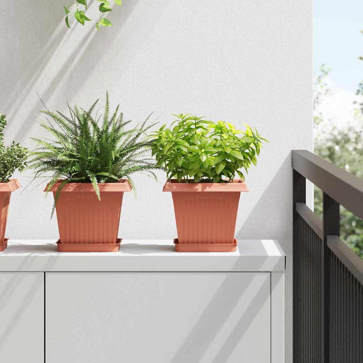 vidaXL Square Flower Pot 24 pcs Brick Red 20 x 20 x 16 cm Plastic