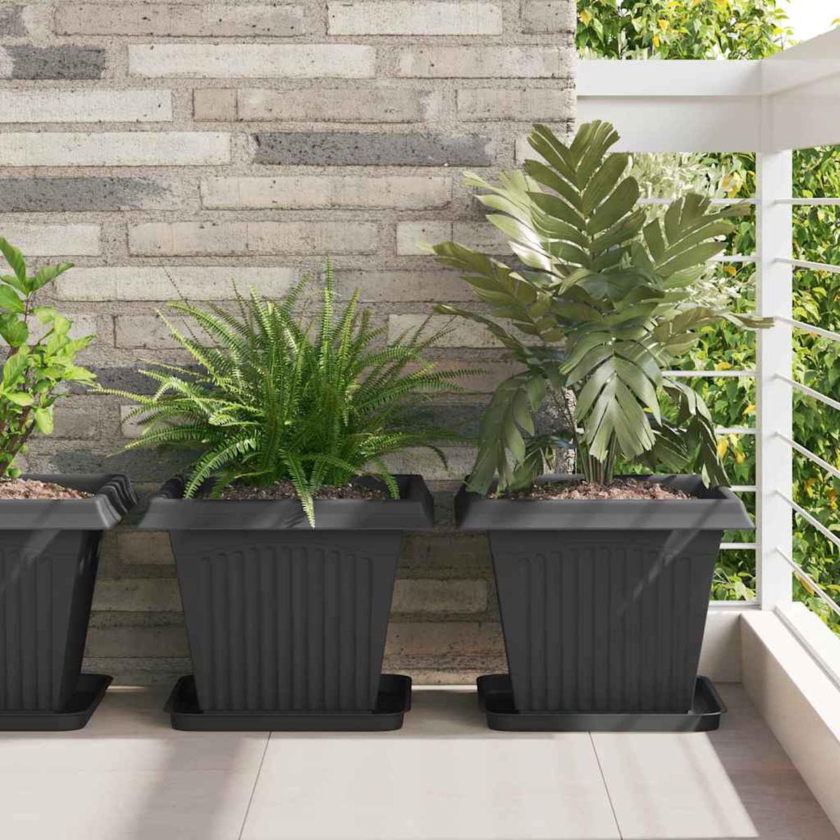 vidaXL Square Flower Pot 24 pcs Black 38 x 38 x 30 cm Plastic