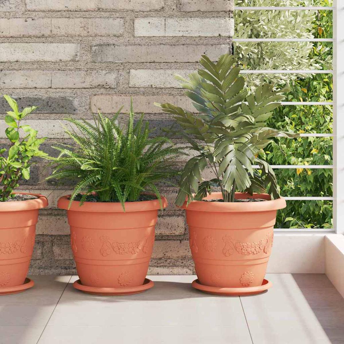 vidaXL Round Flower Pot 24 pcs Brick Red  26 x 21.5 cm Plastic