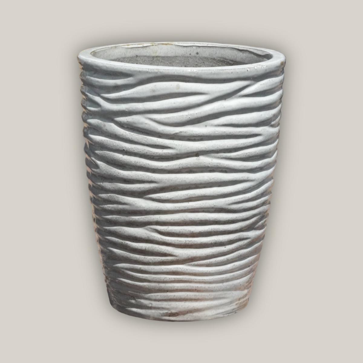 3012L4 - White Tiger Stripe Planter - 13.75" x 13.75" x 16.5"