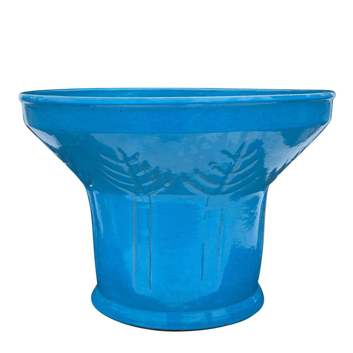 320L17 - Round Floral Ceramic Planter - 18" x 18" x 19" / Sky Blue