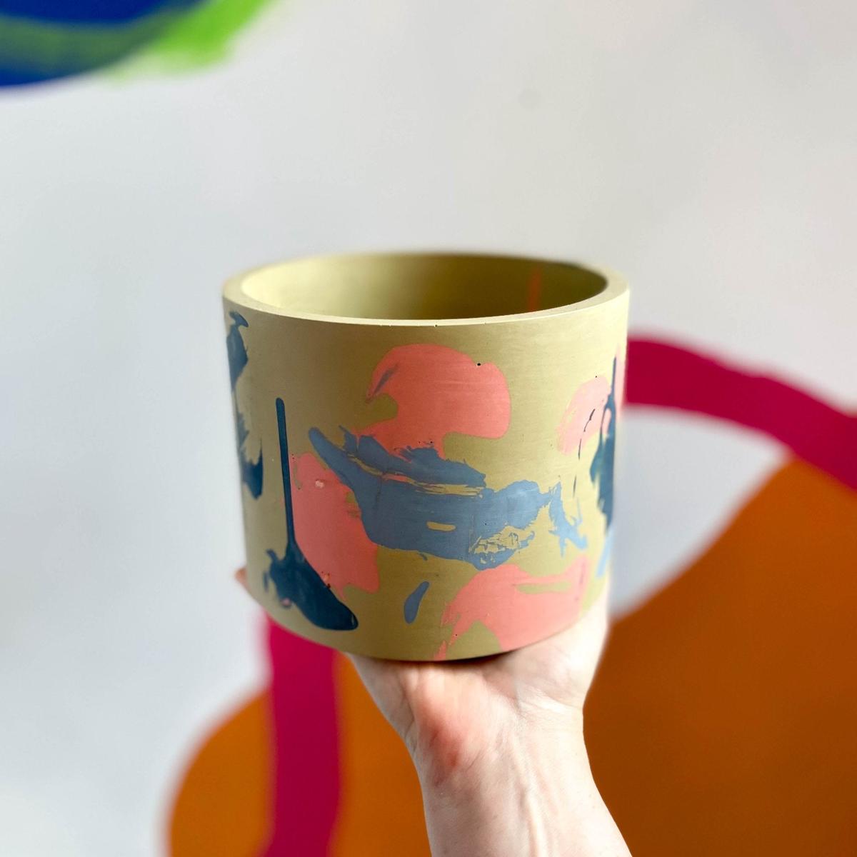 Abstract Pink, Blue and Putty Jesmonite Pot
