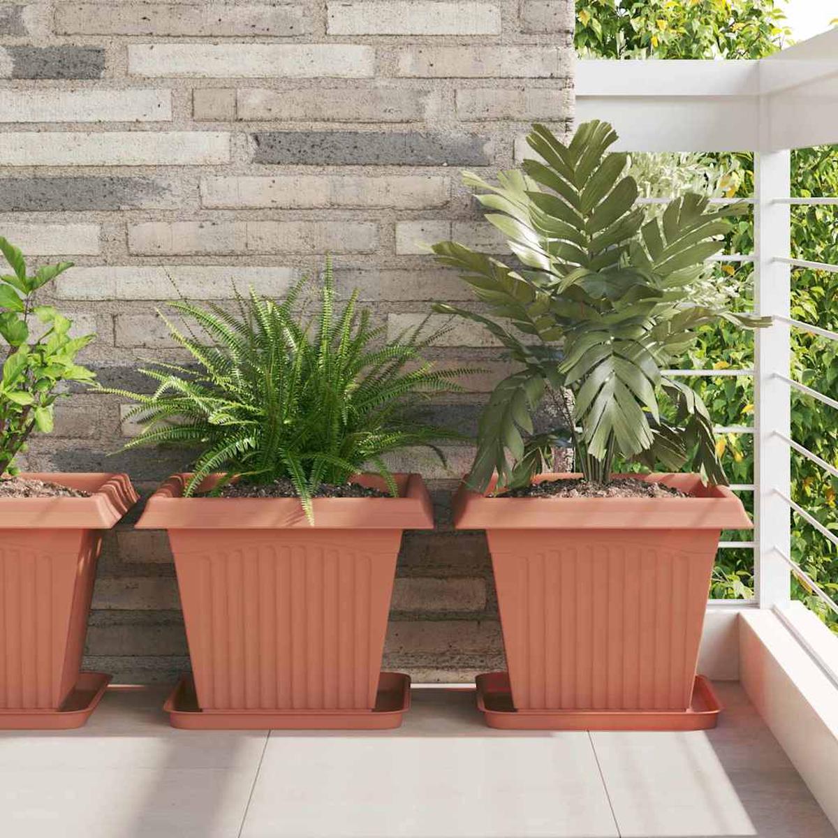vidaXL Square Flower Pot 24 pcs Brick Red 38 x 38 x 30 cm Plastic