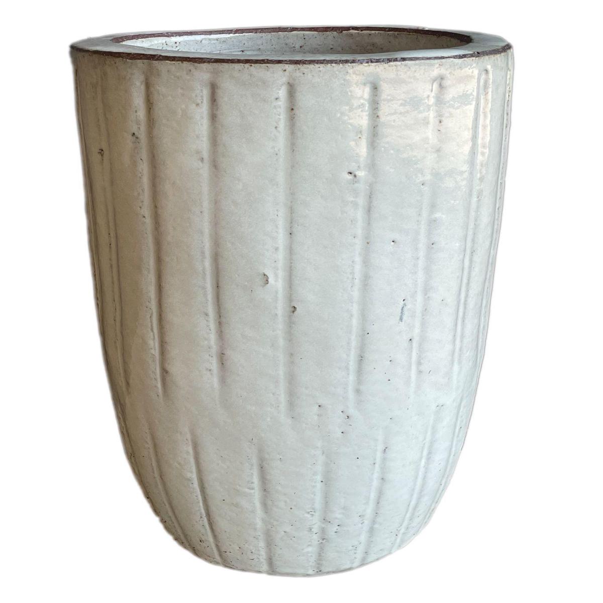 8423N43 - Antique White Vertical Lines Round Ceramic Planter - 18" x 18" x 27" / Antique White