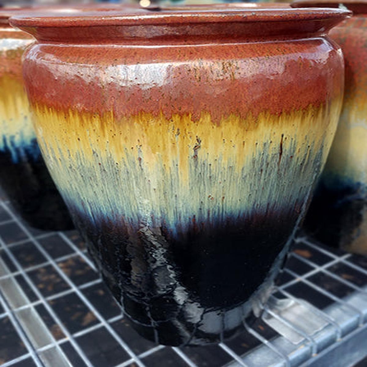9009P17 - Ceramic Pavia Planter - Copper, Cream, Black | 9" x 9" x 14"
