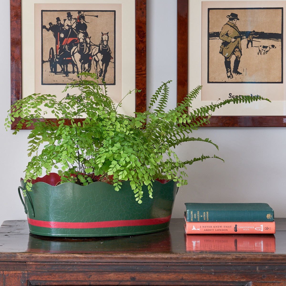 Toleware Planter - Dark Green & Raspberry