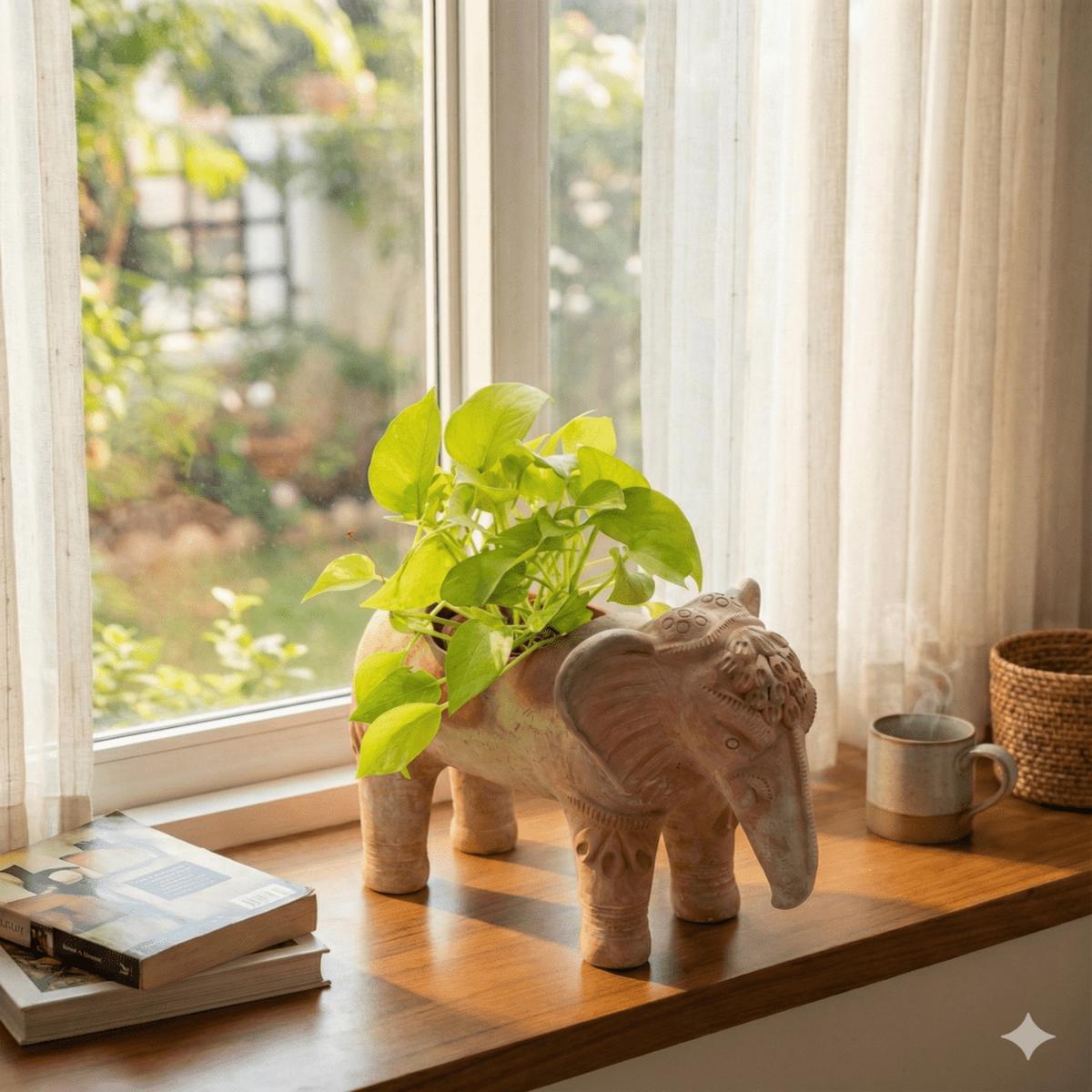 Traditional Elephant Handcrafted Clay Planter| Eco-Friendly