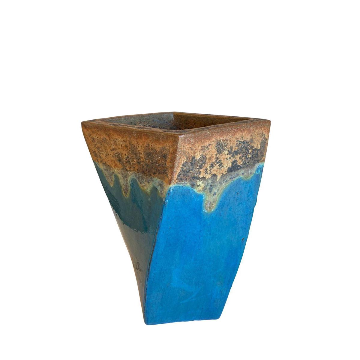 8101S43 - Angkor Marble/Green Ceramic Bent Pot - 16" x 16" x 35" | Angkor/Marble Green | Twisted