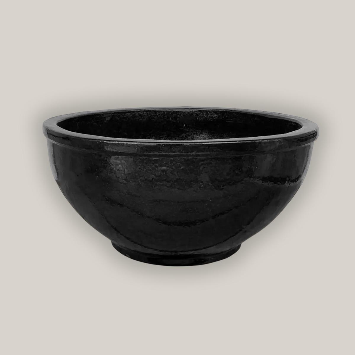 3009L1 - Matte Black Traditional Low Ceramic Bowl - 15.5" x 15.5" x 8.5"