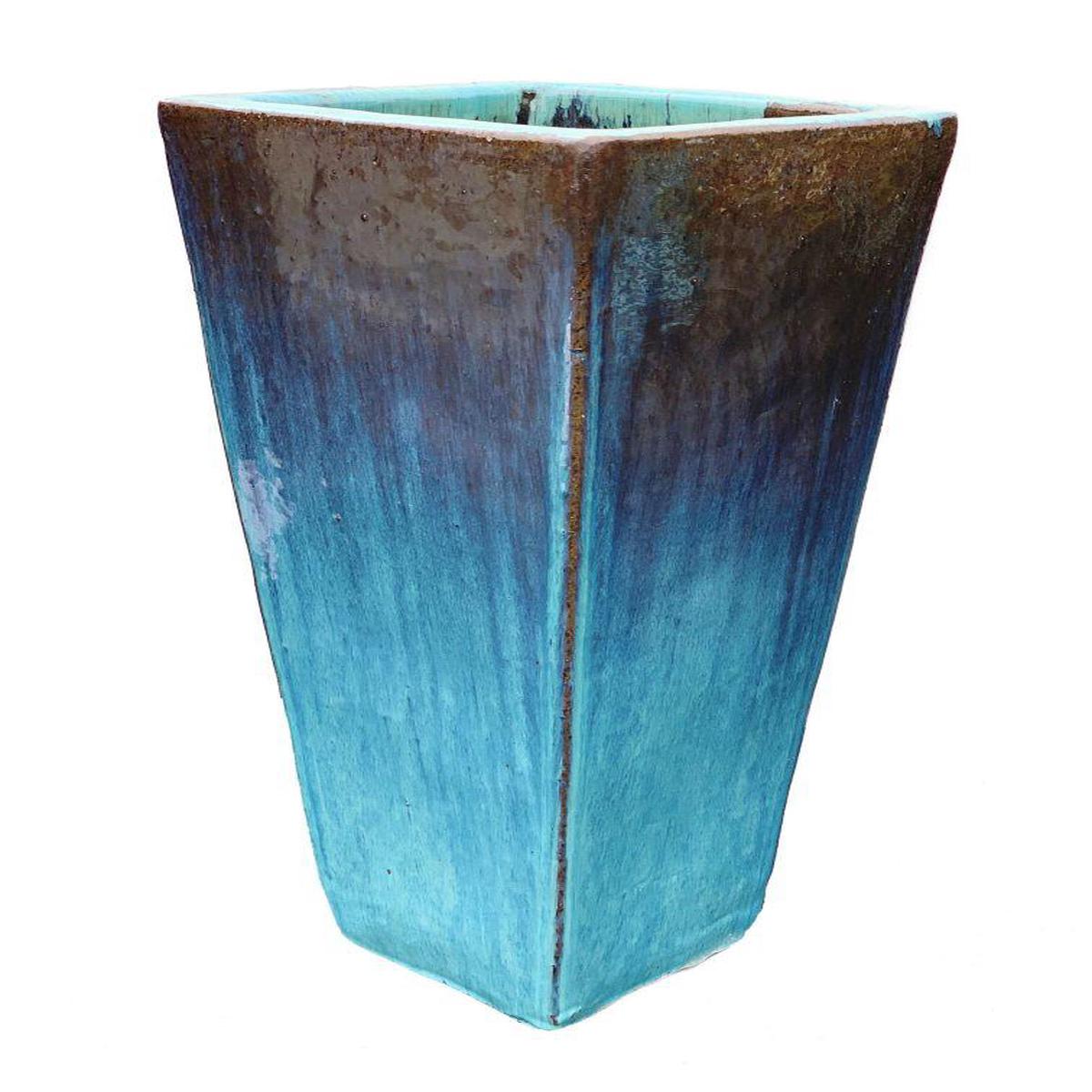 9062C3B - Aqua Ceramic Tall Wedge Planter - 14" x 14" x 35" | Aqua